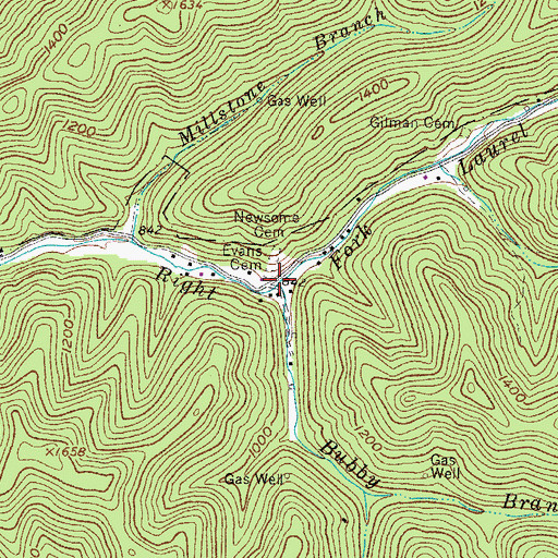 Topographic Map of Bubby Branch, WV