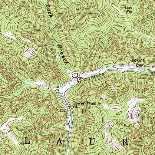 Topographic Map of Buck Branch, WV