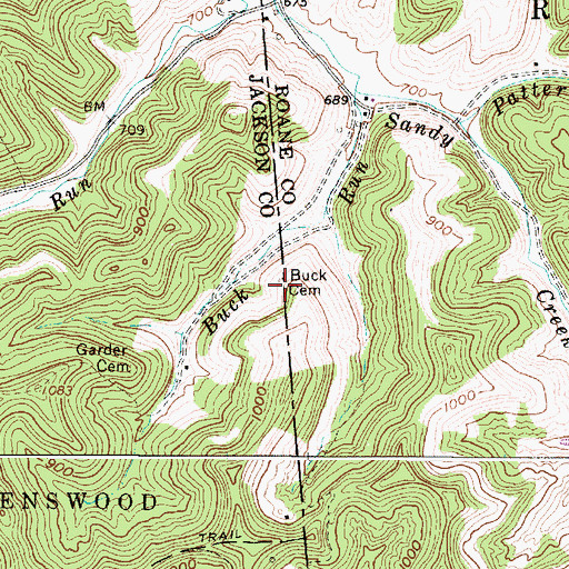 Topographic Map of Buck Cemetery, WV