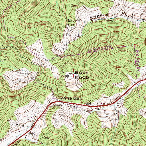 Topographic Map of Buck Knob, WV