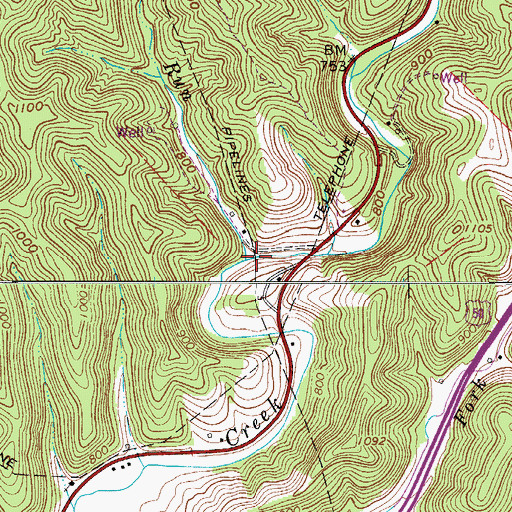 Topographic Map of Buck Run, WV
