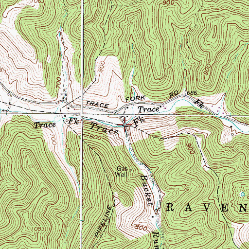 Topographic Map of Bucket Run, WV