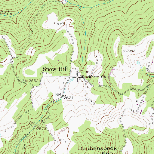 Topographic Map of Buckhorn United Methodist Church, WV
