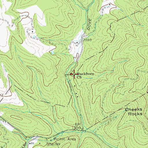 Topographic Map of Buckhorn Church, WV