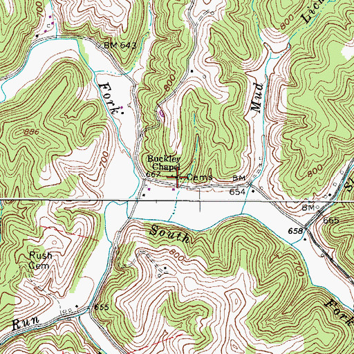 Topographic Map of Buckley Chapel, WV
