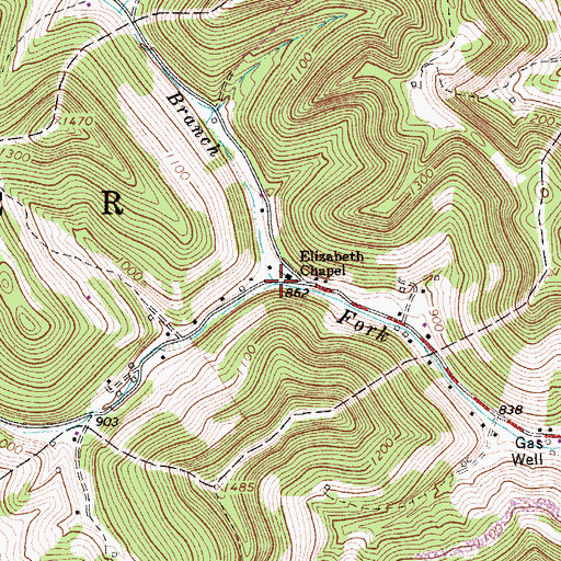 Topographic Map of Buena Branch, WV