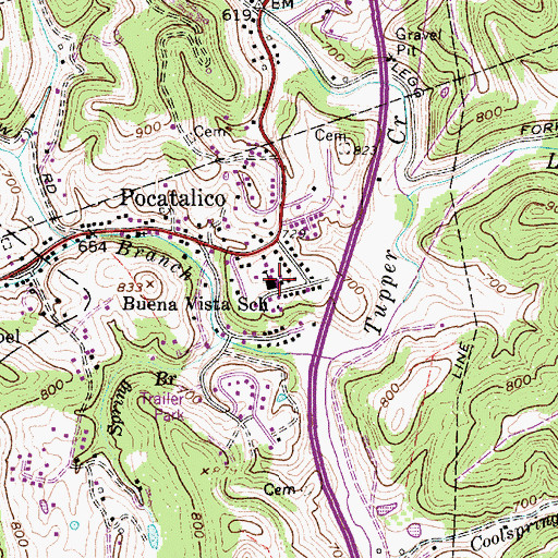 Topographic Map of Buena Vista School (historical), WV
