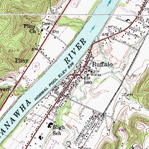 Topographic Map of Buffalo, WV