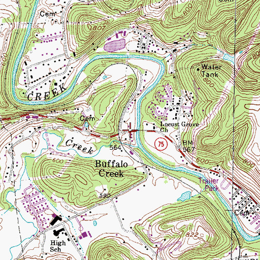 Topographic Map of Buffalo Creek, WV