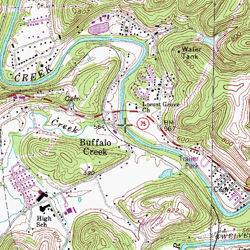Topographic Map of Buffalo Creek, WV