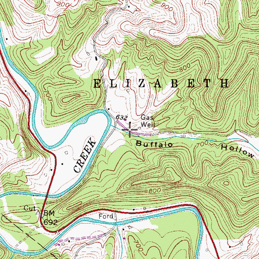 Topographic Map of Buffalo Hollow, WV