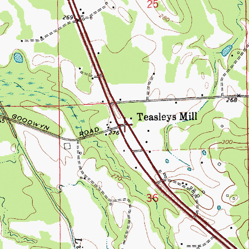 Topographic Map of Teasleys Mill, AL