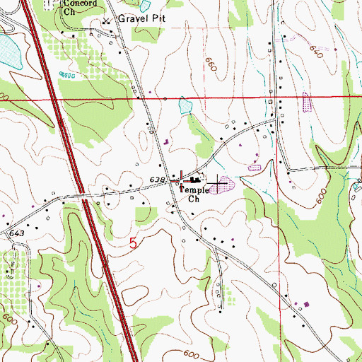 Topographic Map of Temple Assembly of God Church, AL