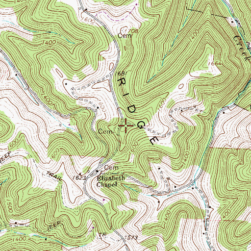 Topographic Map of Bug Ridge, WV