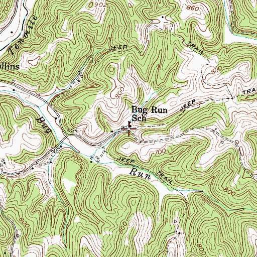 Topographic Map of Bug Run School (historical), WV