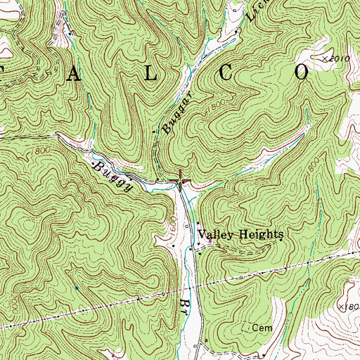 Topographic Map of Buggar Lick, WV