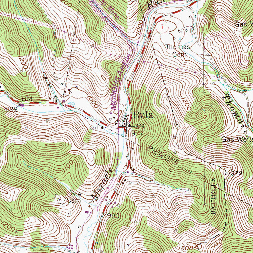 Topographic Map of Bula, WV