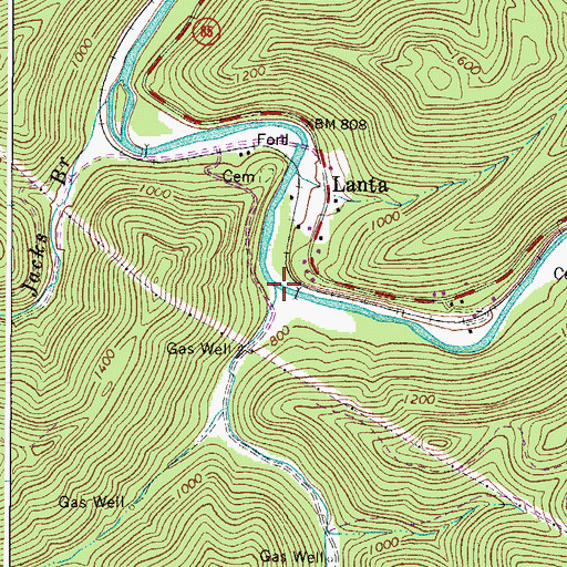 Topographic Map of Bull Creek, WV