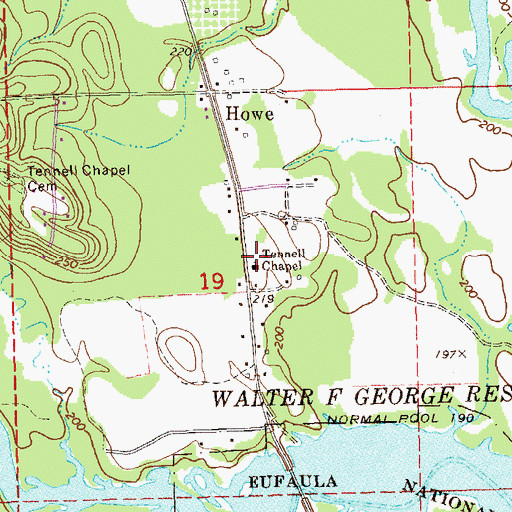 Topographic Map of Tennell Chapel, AL