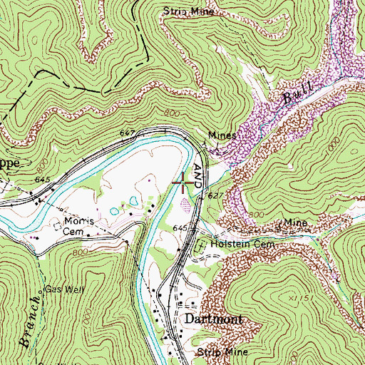 Topographic Map of Bull Creek, WV