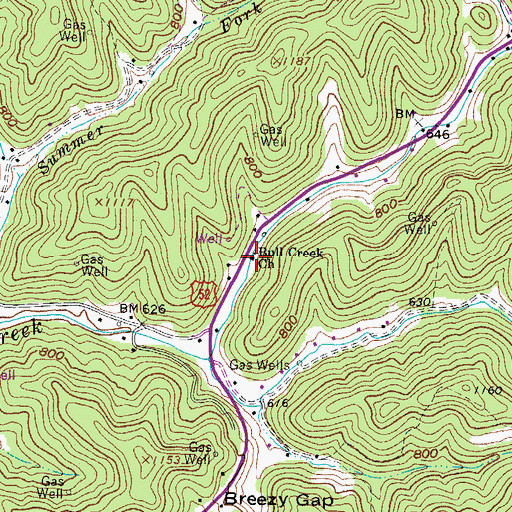 Topographic Map of Bull Creek Church, WV