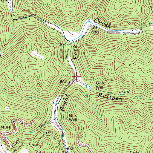 Topographic Map of Bullpen Fork, WV