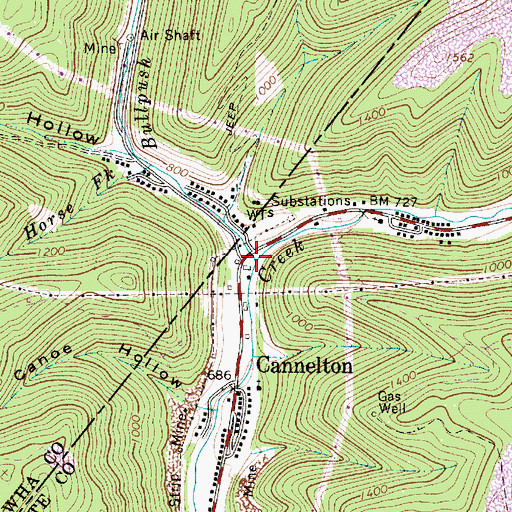 Topographic Map of Bullpush Fork, WV