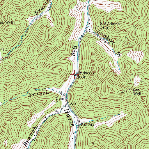 Topographic Map of Bulwark School (historical), WV