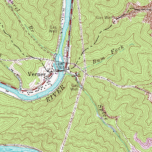 Topographic Map of Bum Fork, WV