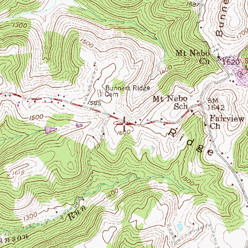Topographic Map of Bunners Ridge, WV