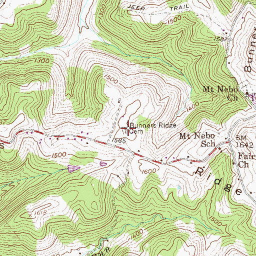 Topographic Map of Bunners Ridge Cemetery, WV