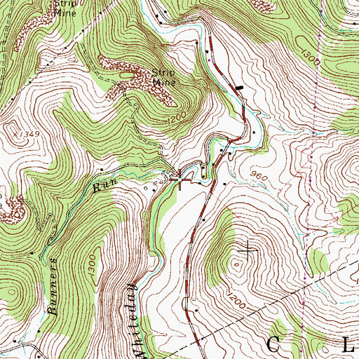 Topographic Map of Bunners Run, WV