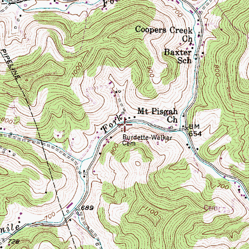 Topographic Map of Burdette-Walker Cemetery, WV