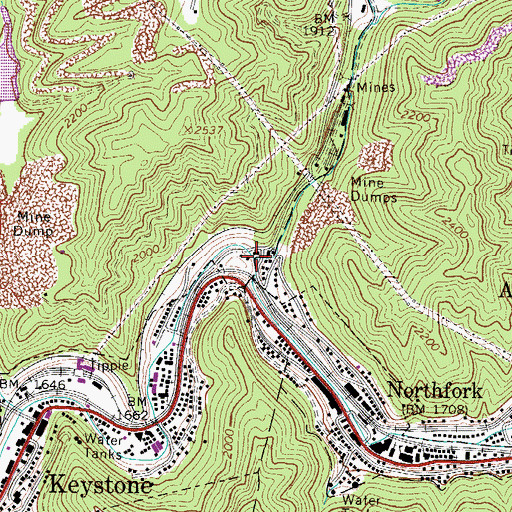 Topographic Map of Burk Creek, WV