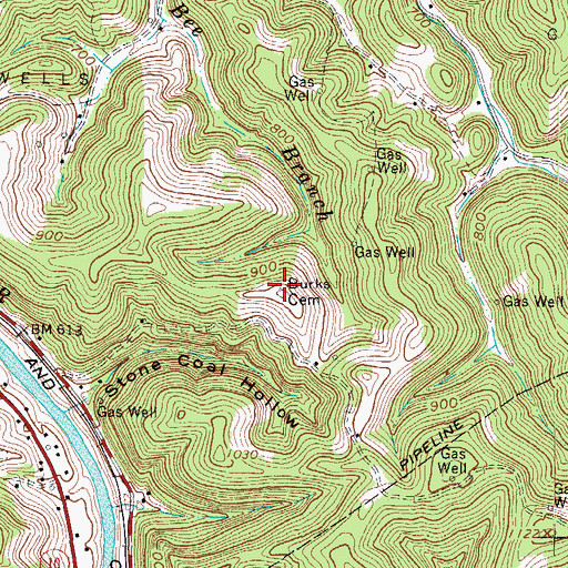 Topographic Map of Burks Cemetery, WV