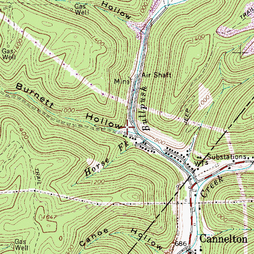 Topographic Map of Burnett Hollow, WV