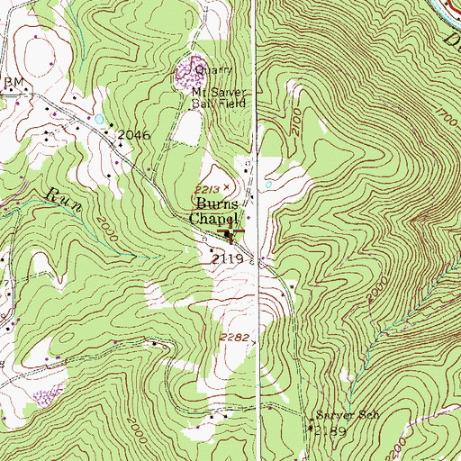 Topographic Map of Burns United Methodist Church, WV