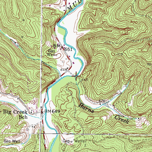 Topographic Map of Burns Creek, WV