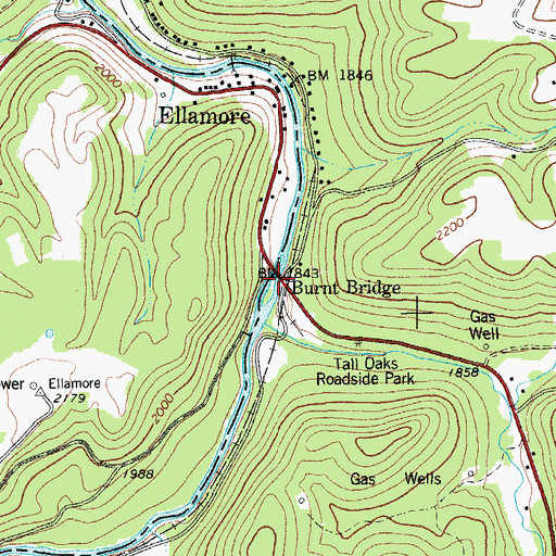 Topographic Map of Burnt Bridge, WV