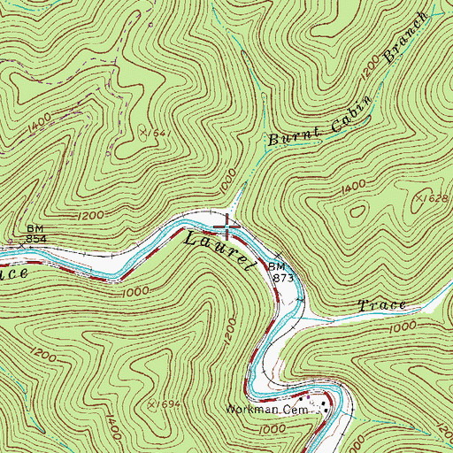 Topographic Map of Burnt Cabin Branch, WV