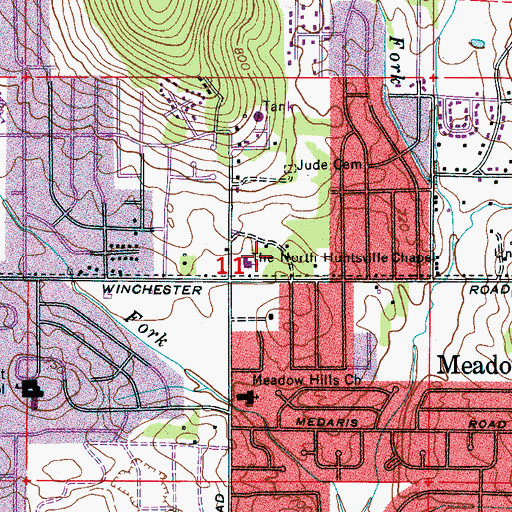 Topographic Map of North Huntsville Baptist Church, AL