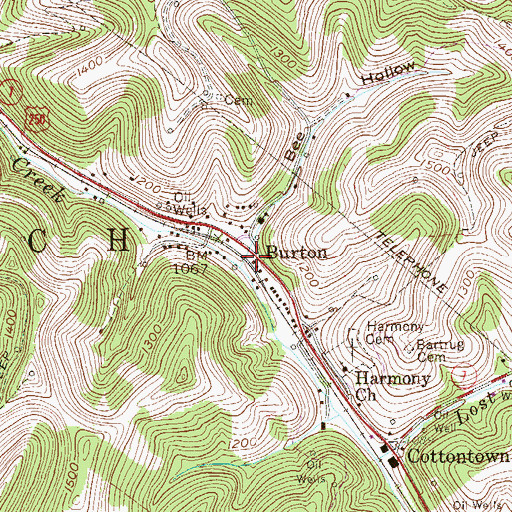 Topographic Map of Burton, WV