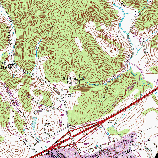 Topographic Map of Burton Cemetery, WV