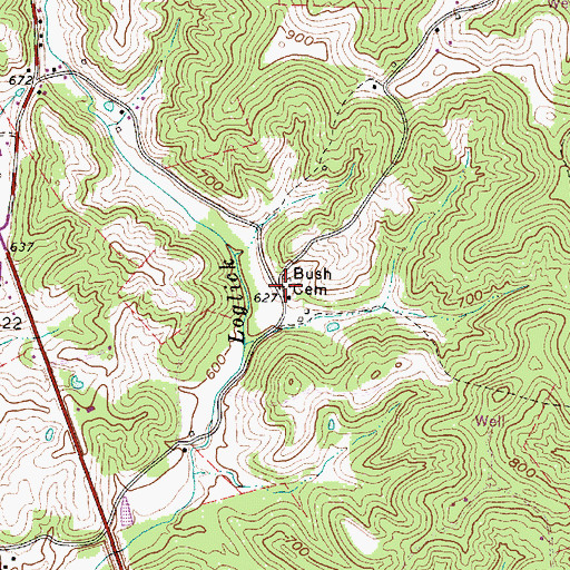Topographic Map of Bush Cemetery, WV