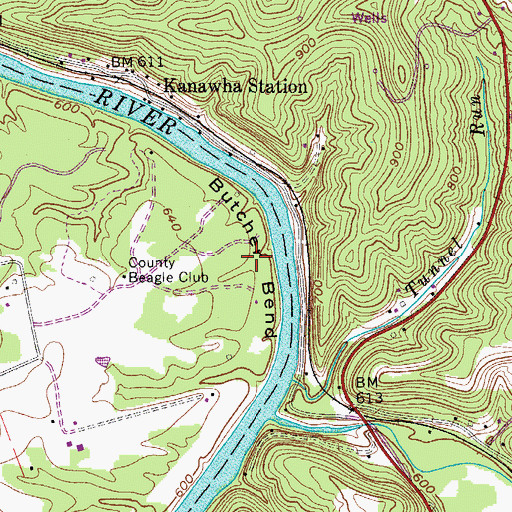 Topographic Map of Butcher Bend, WV