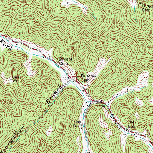 Topographic Map of Butcher Cemetery, WV