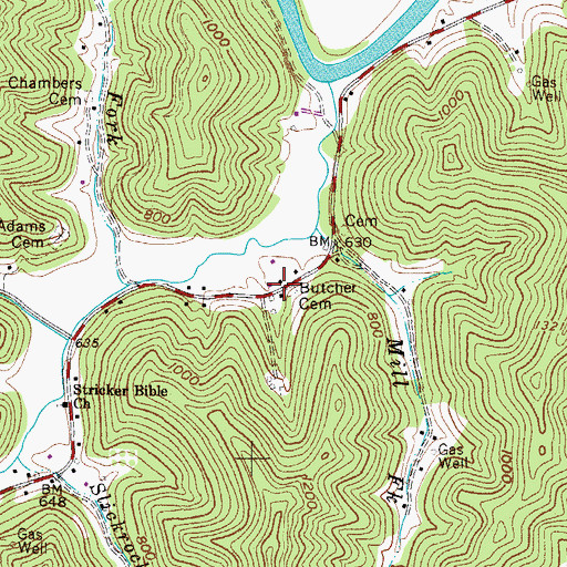 Topographic Map of Butcher Cemetery, WV