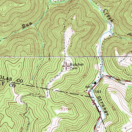 Topographic Map of Butcher Cemetery, WV