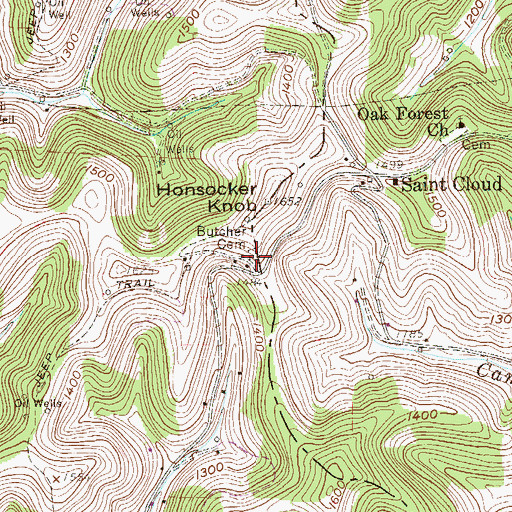 Topographic Map of Butcher Cemetery, WV