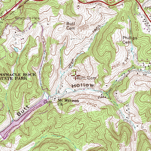 Topographic Map of Butt Cemetery, WV